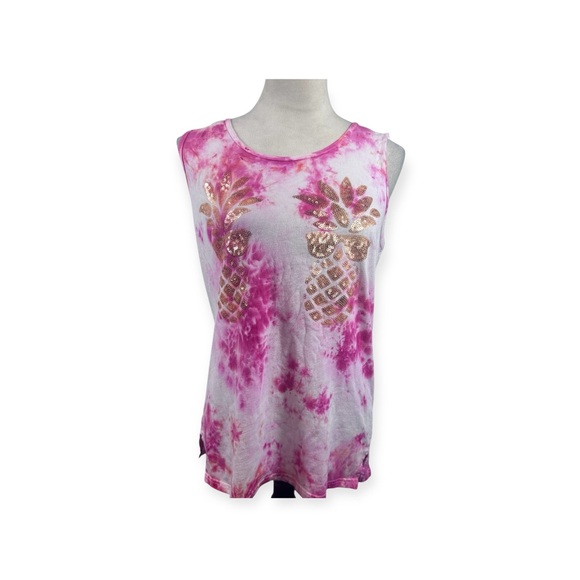 PINK Victoria’s Secret pink tie dye tank glitter pineapple print size medium - Picture 1 of 9